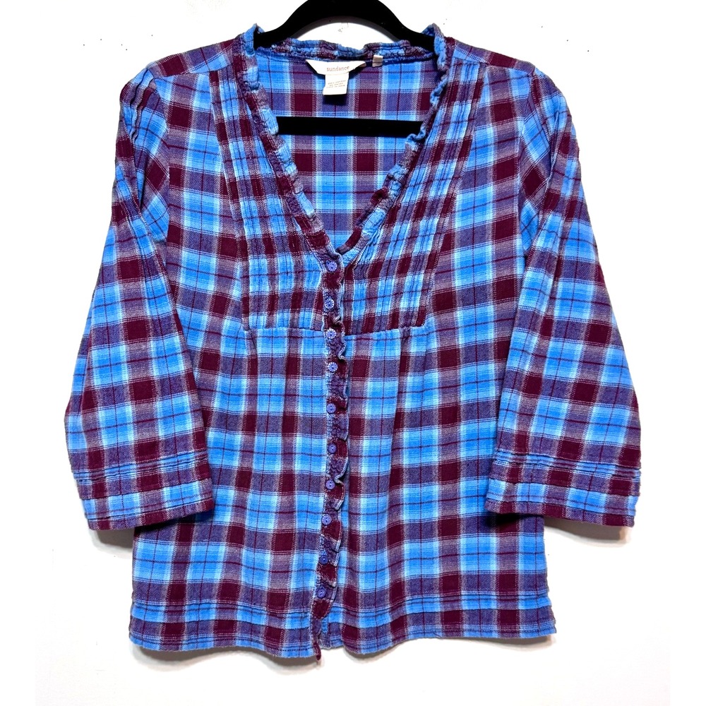 Sundance Cottagecore Plaid Peasant Blouse Womens Size Small Boho Grunge Vintage‎